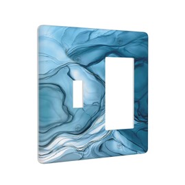 Blue Navy Marble 2 Group Switch Rocker Combination Wall Plate Decorative GFCI Equipment Outlet Cover Socket Electrical Panel Switch Plate For Bedroom Bathroom Kitchen Decor
