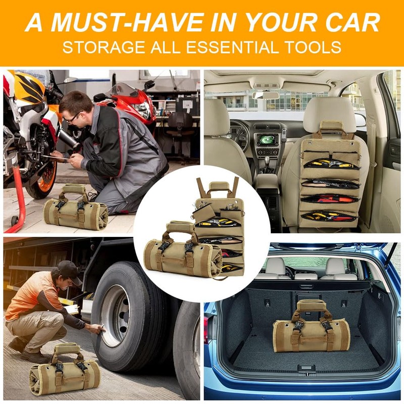 Adiwo Tool Roll Bag, Tool Roll Pouch with 4 Zip