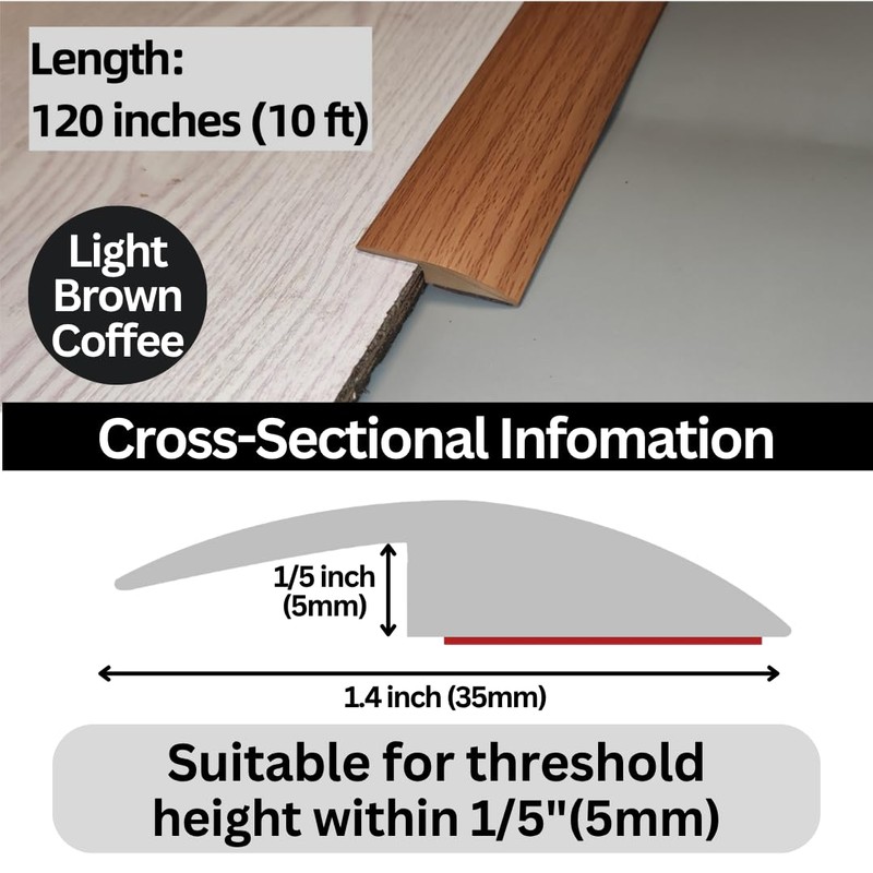 1/5 inch Height Floor Transition Strip, Self Adhesive Carpet Wood
