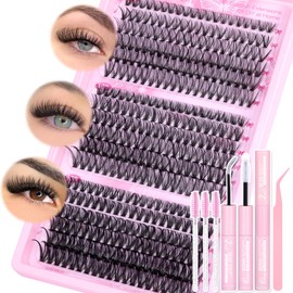 wiwoseo Individual Eyelashes Kit 30+40+50D Lash Clusters Kit 360pcs Wispy Lash Clusters Eyelash Extensions Individual Lashes Kit with Clear Bond and Seal Lash Glue for Beginners DIY at Home(8-18MM)