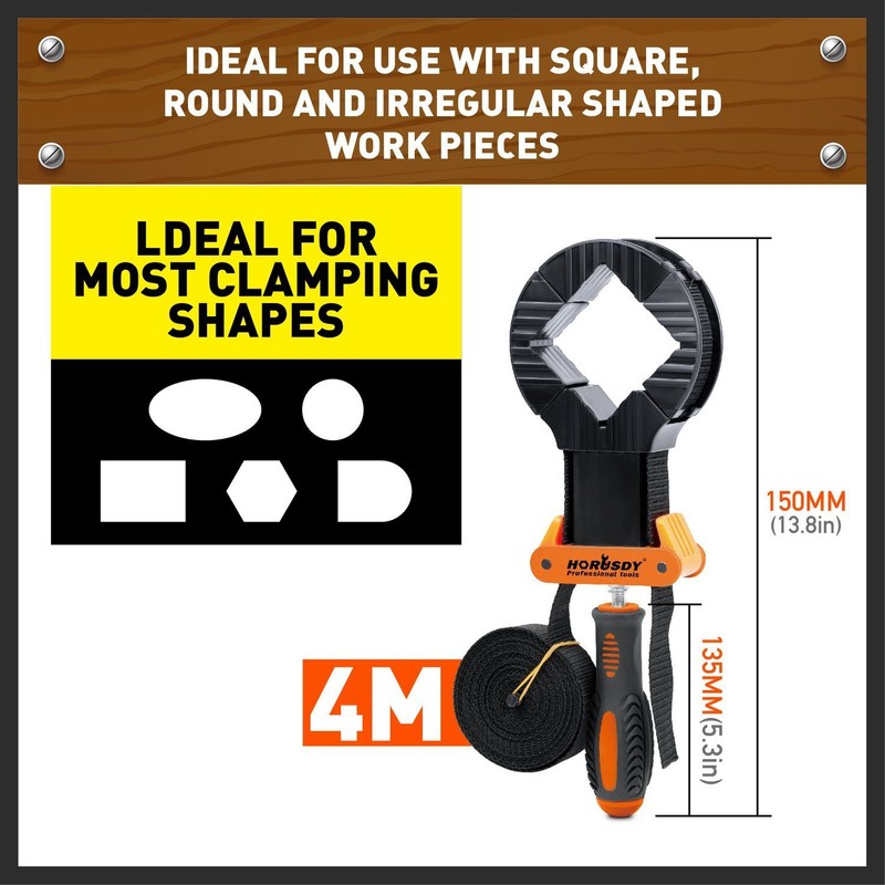 HORUSDY 4-Piece Band Clamp, Woodworking Frame Clamp Strap Holder for