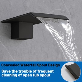 HAMOLER Wall Mount Bathroom Bathtub Tub Spout Waterfall Roman Tub Spout Wall Mount Basin Faucet Spout Waterfall Tub Filler Faucet Sprayer, Matte Black