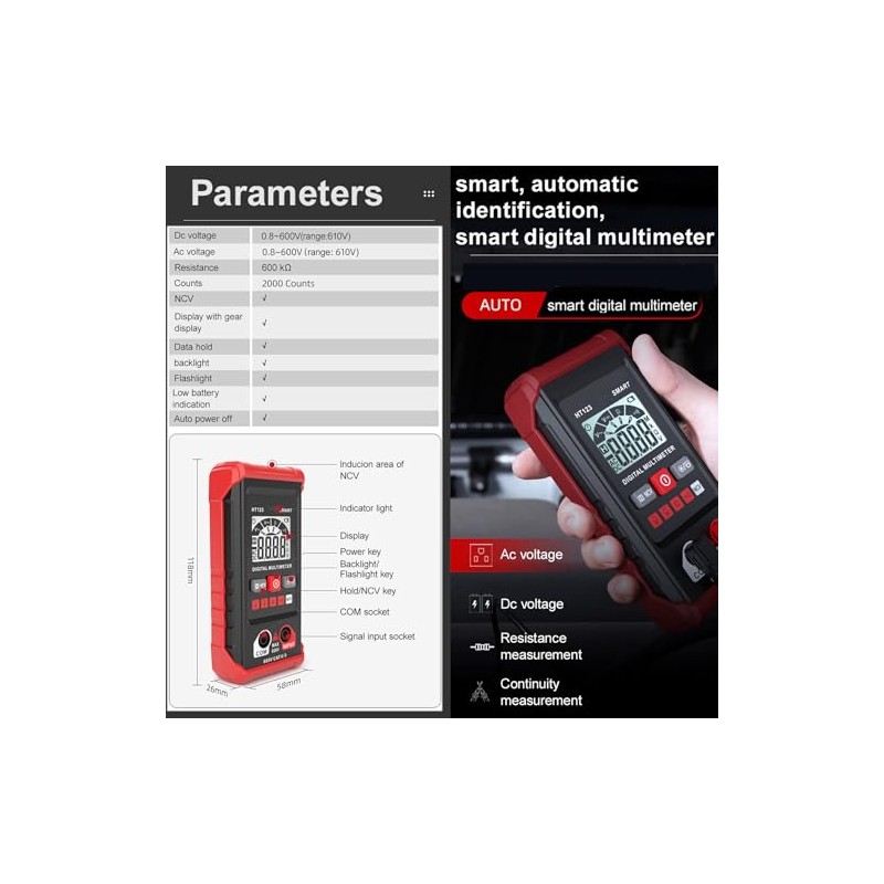 Smart Digital Multimeter, Ht123 Smart Digital Multimeter, Tm-510 4000 Counts