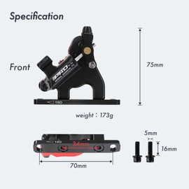 DJC Hydraulic Brake Caliper for Road Bike Gravel 2 Pistons Cable actuated Flat Mount with Brake disc IIIPRO (Pair Brake only)