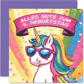 Stuff4 6th Birthday Card Girl - Cool Unicorn Sunglasses - Birthday Cards Kids 6 Year Girl Daughter Niece Granddaughter Sister 145mm Sixth Birthday Greeting Cards