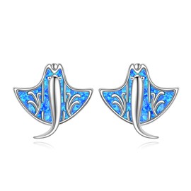 Stingray Stud Earrings 925 Sterling Silver Stingray Post Earrings Opal Manta Ray Jewellery for Women Female Ocean Lover Gifts