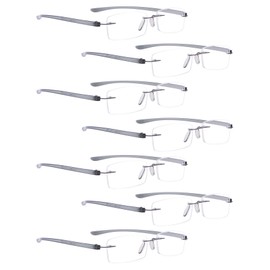 READING GLASSES 7 pack Small Lens Rimless Readers (Grey Arm)