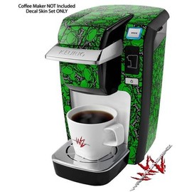WraptorSkinz Decal Style Vinyl Skin compatible for Keurig K10 / K15 Mini Plus Coffee Makers Scattered Skulls Green (COFFEE MAKER NOT INCLUDED)