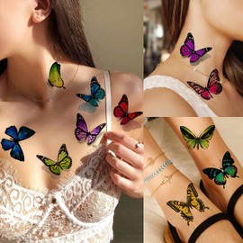 VANTATY 81 PCS Colorful Butterfly Temporary Tattoos For Women, Watercolor Small 3D Butterfly Long Lasting Temp Tattoo Sticker For Kids Girls Face Arm, Fake Tattoos That Look Real And Last Long