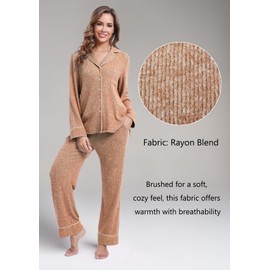 MANBEIYA Pajamas for Women Set 2 Piece Button Down Long Sleeve Sleepwear Pjs Lounge Sets Nightwear (X-Small,Wheat Color)