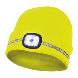 Gebol LED Hood Yellow | Headlamp on Knitted Hat | Beanie with Reflective Strips | USB Port for Charging | 60 Minutes Light Time | 4 Light Levels | Unisex | Yellow | Pack of 1