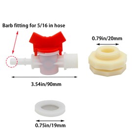 ANPTGHT Rain Barrel Connector Kit, Connect 5/16" Hose ID, Include 1/2" ABS Bulkhead Fitting, Barb Ball Valve and Mesh Filter Washer for Bucket Watering System