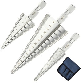 Flintronic HSS Step Drill, Hex Shank Step Drill Set, Taper Drill Wood, Professional Step Drill 3-Piece 4-12/4-20/4-32 mm for Metal, Brass, Wood, Plastic, Silver