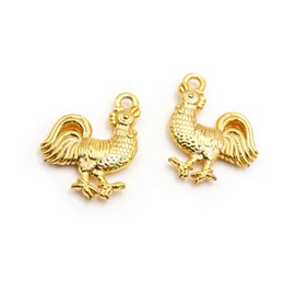 Vintageparts Anhänger als Hahn 18k Gold beschichtet 2 Stück zum Schmuck selber basteln