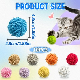 Andiker 10PCS Cat Ball Toys in 10, 1.69 Inches Cat Yarn Balls Built-in Bells Colorful Cat Toys for Indoor Cats Reducing Boredom Cleaning Teeth and Keeping Fit (Colorful)