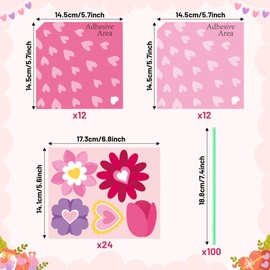 BeYumi Flower Bouquet Craft Kit - 24Pcs Valentine's Day Pink Flower Bouquet Craft Kit for Kids Make Your Own Heart Flower Bouquet Valentine’s Day DIY Gift School Classroom Home Fun Activities