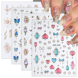 5D Crystal Baroque Glue Embossed Sun Star Nail Stickers for Nail Art with Rhinestones Colorful Irregular Geometric Butterfly Nail Art Stickers 3D Heart Flower Self-Adhesive Designs Decals for Women