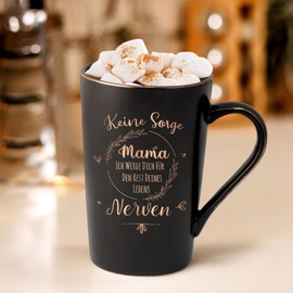 Joymaking Kaffeetasse Geschenk für Mama Muttertagsgeschenk Geburtstagsgeschenk Weihnachten Mama Tasse mit Spruch - Keine Sorge Mama Ich werde dich für den rest deines Lebens nerven, Schwarz 400ml