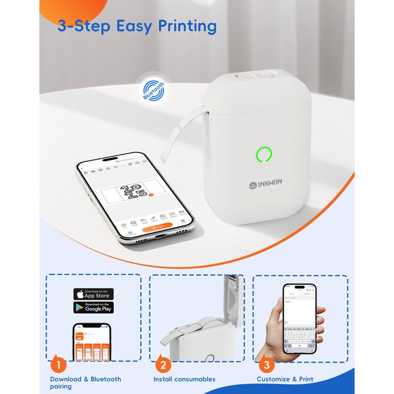 InkWon Label Maker Machine with Tape, D11s Bluetooth Label Maker