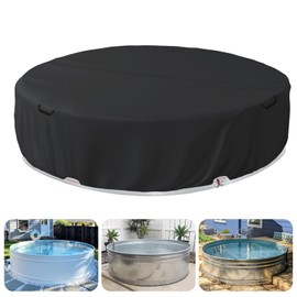 Sobana 9 Ft Steel Round Stock Tank Pool Cover - Upgraded to Full Coverage, Wire Rope & Winch Design Increase Stability - Black
