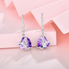 Oskani Dangle Drop Leverback Earrings for Women, 925 Sterling Silver Butterfly Earrings with Haert Birthstone, Valentines, Mothers, Anniversary, Birthday Day Jewelry for Her, Cubic Zirconia