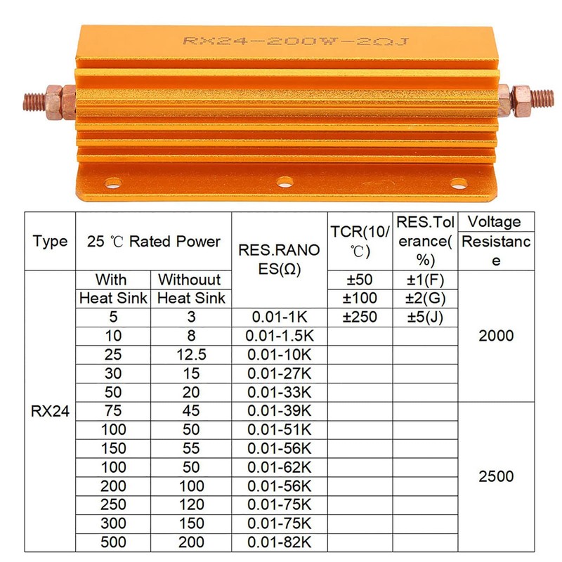 Resistor 200W 2R RX24 - Resistencia de aluminio para sensor