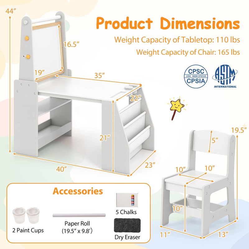 HONEY JOY Kids Table and Chair Set, Wooden Arts and