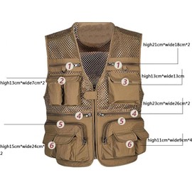 Flygo Zhusheng Men's Summer Outdoor Utility Work Fishing Travel Photo Vest Pockets Khaki (Large, Black)