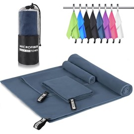Toallas de Microfibra 3 Pack –Súper Absorbentes, Secado Rápido, Ligeras y Portátiles para Viaje, Playa, Natación, Yoga, Gimnasio, Camping – Incluye Bo