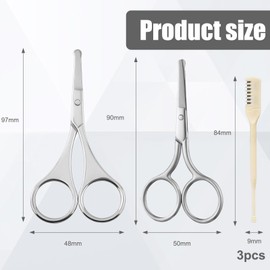 Pack of 2 Nose Hair Scissors and 3 Nose Hair Trimmers with Comb Teeth Nose Scissors Stainless Steel Nose Hair Scissors Universal Round Tip Nose Hair Scissors Suitable for Hair Eyelashes Beard and Nose