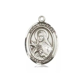 St Theresa Medal 1" Sterling Medal on a 20'' Sterling French Rope Chain