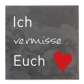 Dolorino Grave plaque made of stone, weatherproof, with mourning saying 'Ich Vermisse Euch', 14 x 14 cm