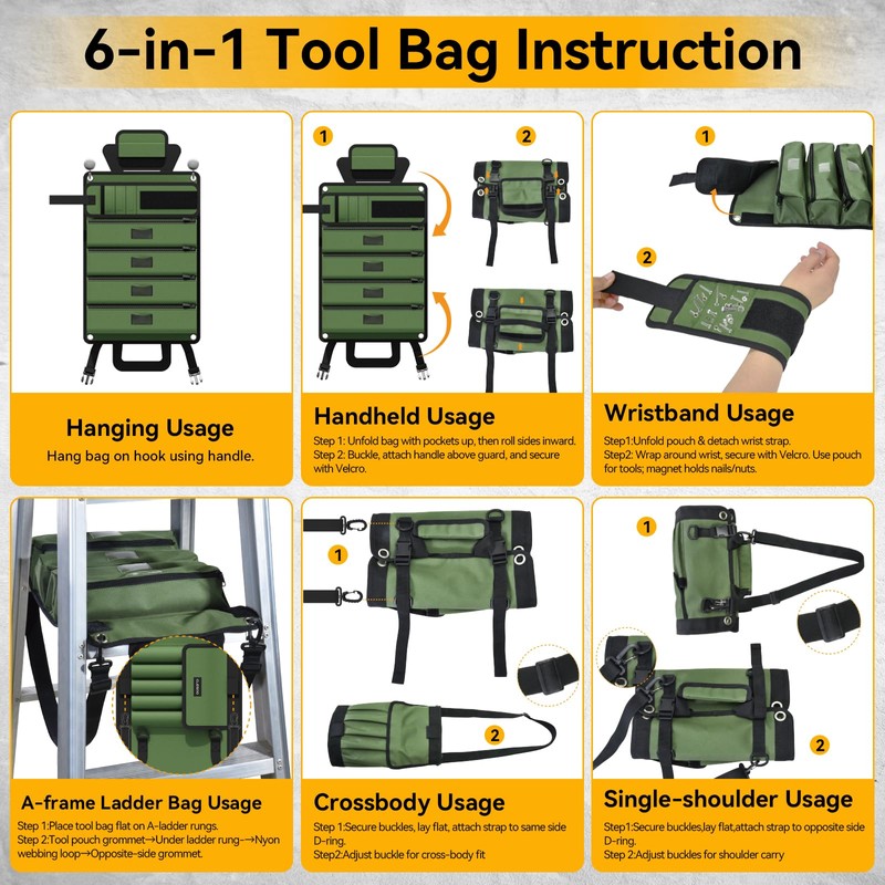 CLESOO Roll Up Tool Bag Organizer 10 Pockets Tool Roll