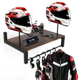 IUVWISN Mortorcycle Helmet Holder Wall Mount Durable Helmet Stand Helmet Hanger Multi-function Gear Storage Helmet Rack with 4 Glove Clips for Motorcycle Accessories Display Black