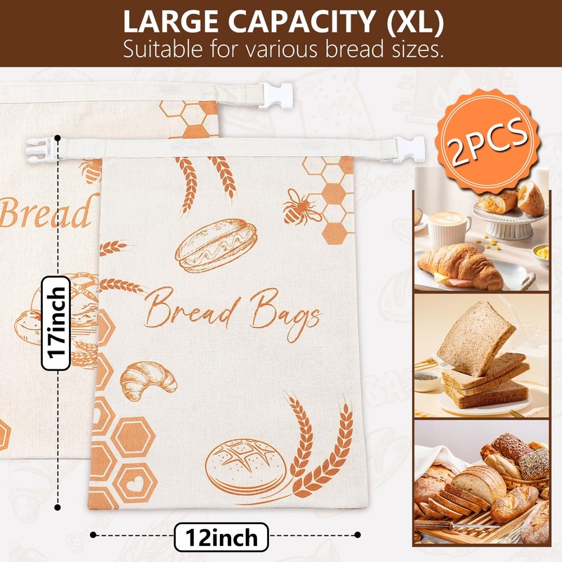 Beeswax Bread Bags for Sourdough(2 Pack), Bread Bags for HomemadeBread,