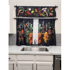 UpNUpCo Artistic Spicy Kitchen Curtains Unique Spicy Décor with Spicy Themed Fabric Spicy Curtains Tier and Spicy Valance Set 3-Piece Spicy Art