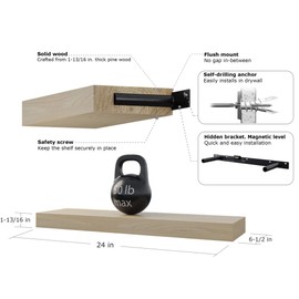 Homeforia Rustic Wood Floating Shelves (Unfinished - No Stain, 24" Set of 2)