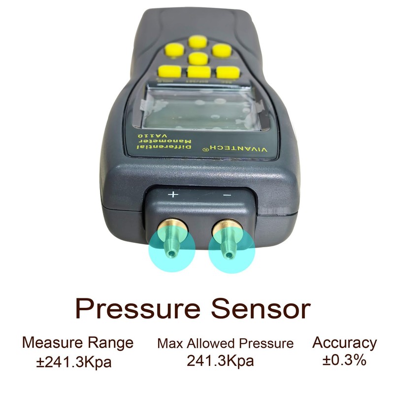 VIVANTECH VA110 Manometer HVAC Gas Pressure Tester Pressure Differential Gauge