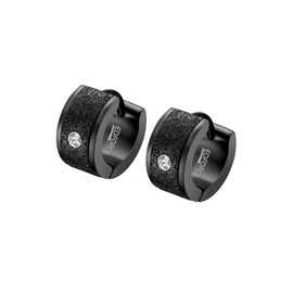 Edforce Stainless Steel Cubic Zirconia Brushed Small Huggie Hoop Earrings (Black)