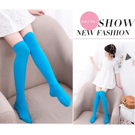 ZGKULAEAOW 18 Colors to Choose from, Thin, Color High Socks, Kids, Knee High, Children, Sports Events, Approx. 80 Denier, Fluorescent Color, Dance, Plain, Flashy, Socks, Stage Costume, Hip Hop