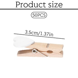 Tabanzhe 50PCS Mini Wooden Heart Pegs-Cute Small Photo Clips Pins 3.5 cm Tiny Clothes Pegs Decorative Pegs for Arts and Crafts Wedding Card Picture Hanging Wall Decoration(White)