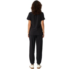 floralhue Scrubs for Women, V-Neck Scrubs Top & Cargo Pants, Scrubs Set with 10 Pockets, Yoga Waistband, 4 Way Stretch, Black, 3XL, Tall