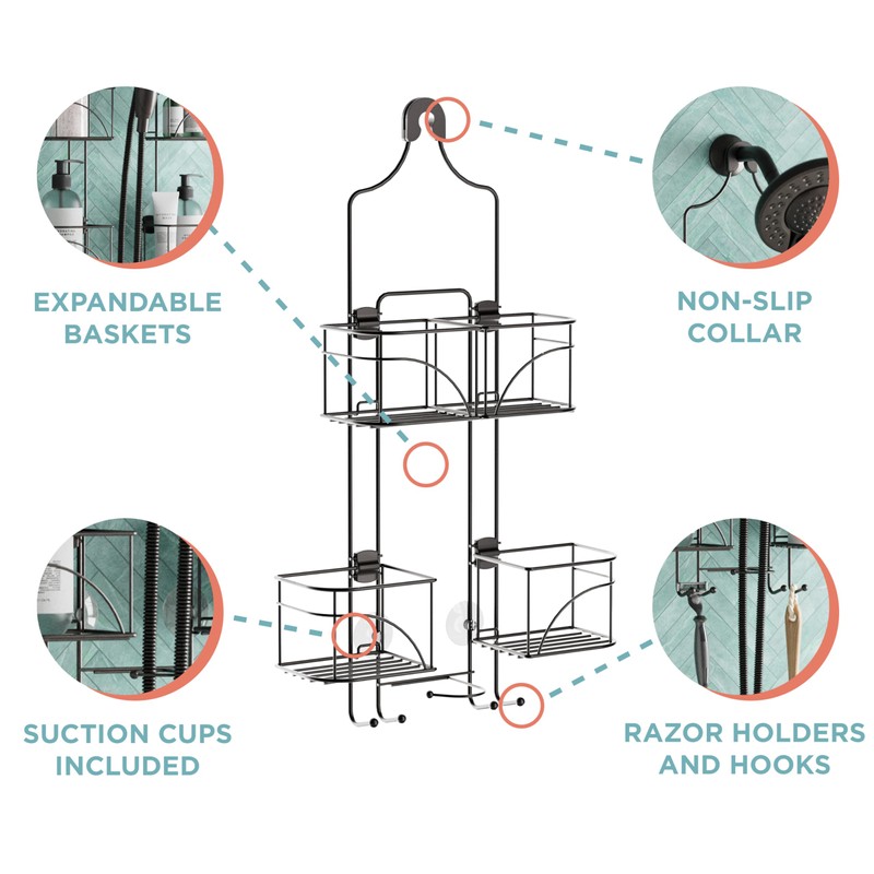 Zenna Home Hanging Shower Caddy for Handheld Shower Heads, Over