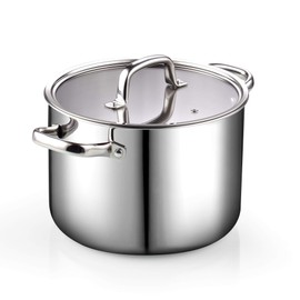 Cook N Home Tri-Ply Clad Stainless Steel Stockpot with Lid, 8 Quart, silver