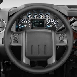 MEWANT Steering Wheel Cover Compatible with Ford F-250 F-350 2008-2016 Expedition 2007-2014 Genuine Leather Steering Wheel Wrap