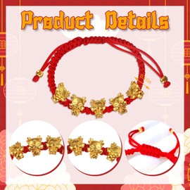 Hying Chinese New Year Bracelet 2024 - Adjustable Dragon Zodiac Braided Bracelet with Red Beads - Unisex Lucky Jewelry Gifts for Spring Festival Favor, Hair Styling, Securing Hair