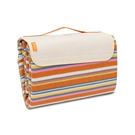 BRUBAKER Picnic Blanket Fleece with Waterproof PEVA Backing 150 x 135 cm White Stripes Multicoloured