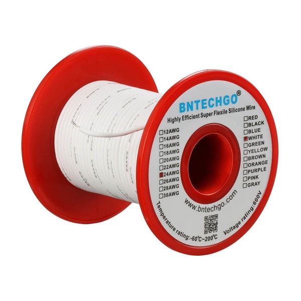 BNTECHGO 24 Gauge Silicone Wire Spool 100 ft White Flexible
