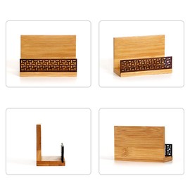 Leicraft Bamboo Wood Business Card Holder, Professional Black Walnut and Natural Bamboo Cards Case for Desk Desktop Single Compartment Wooden Name Card Stand for Tables Organizer Index Card Filing