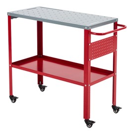 36"x18" Movable Welding Table - Heavy Duty 1200Lbs Steel Portable Welding Table with 4 Locking Casters, 8 Tool Slots & 1/2-Inch Fixture Holes, Tool Tray for Metal Fabrication, Blacksmithing